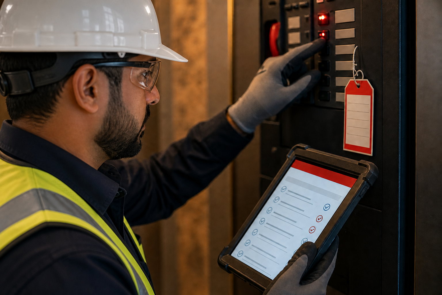 HSE professional verifying a facility safety system